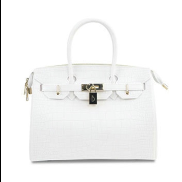 Vegan Matte White Crocodile Handbag Tote Purse - Picture 6 of 7